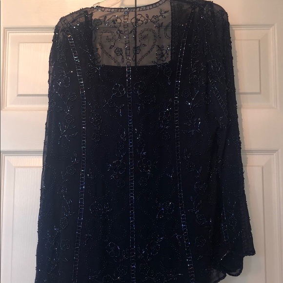 Forever Yours Int. Navy Blue Dress Size 8 w/ Shaw - Picture 5 of 5